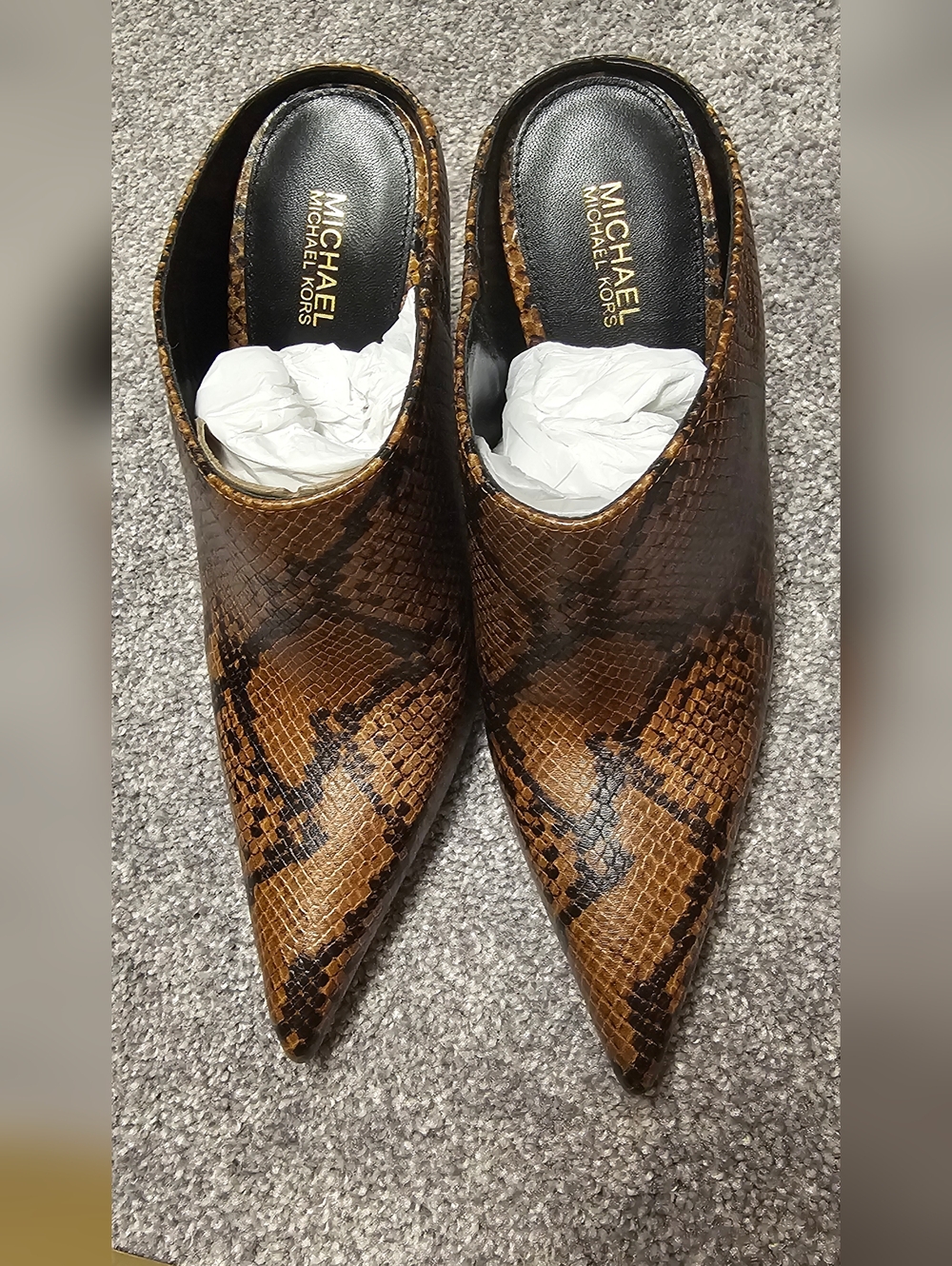 New Michael Kors Halle Leather Mule Pump Sz 7 Snakeskin - Picture 3 of 6